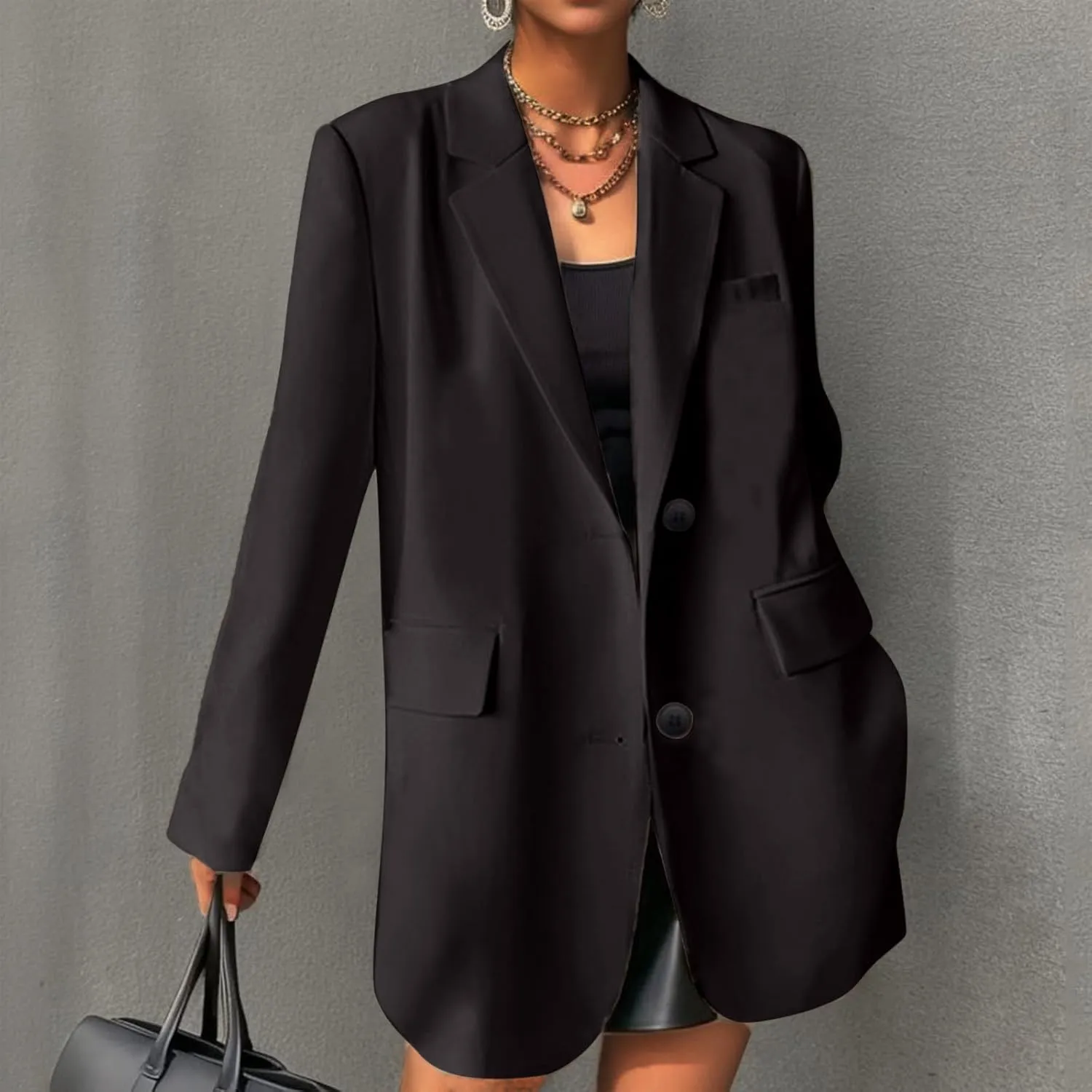 Women's Summer Blazer Button Long Sleeve Pocket Lapel Casual Business Convenient Solid Color Fashion Lightweight