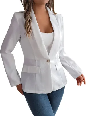 Women's Summer Blazer Button Long Sleeve Pocket Lapel Casual Business Elegant Solid Color Fashion Lightweight
