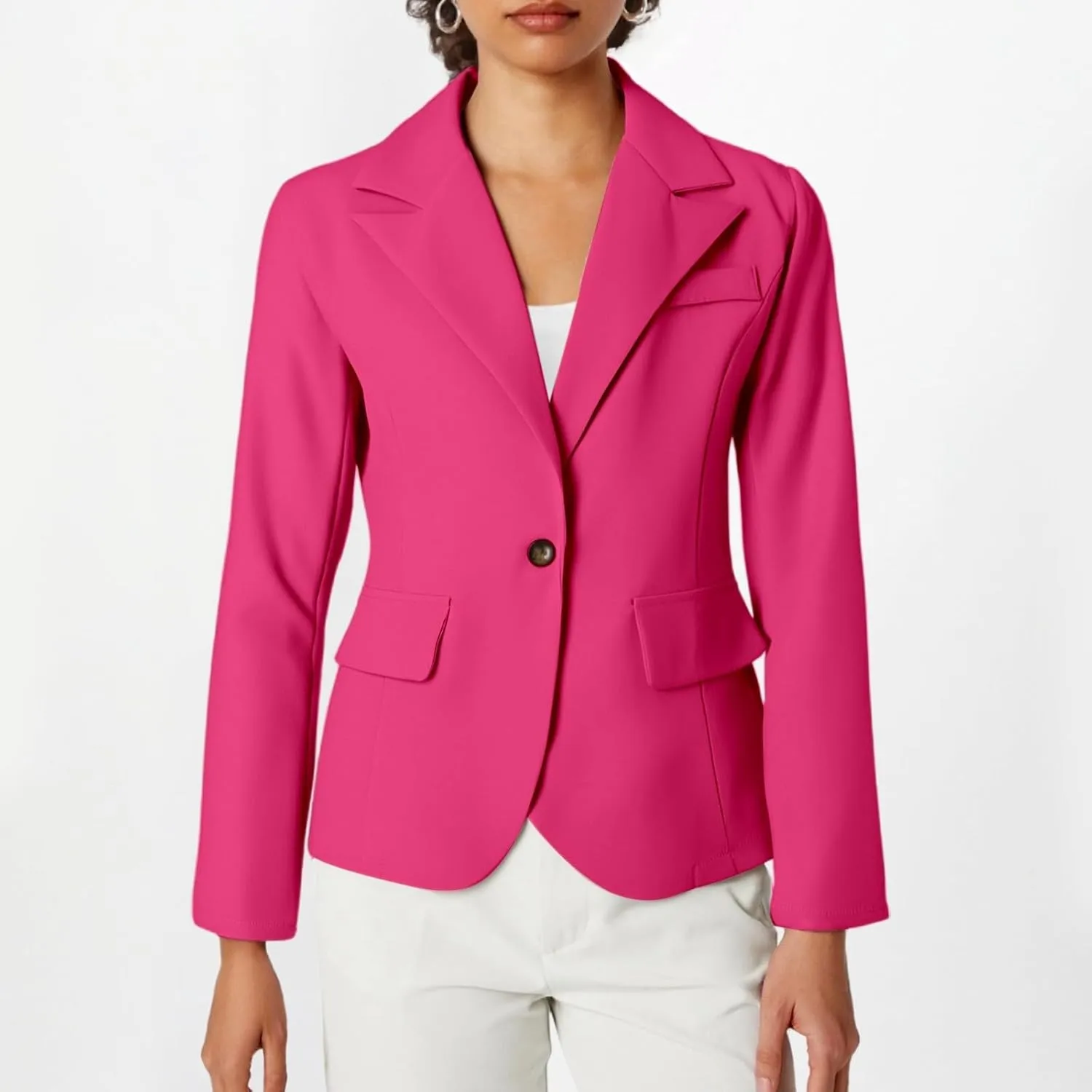 Women's Summer Blazer Button Long Sleeve Pocket Lapel Elegant Trendy Comfortable Soft Comfy Fashion Suit Jackets