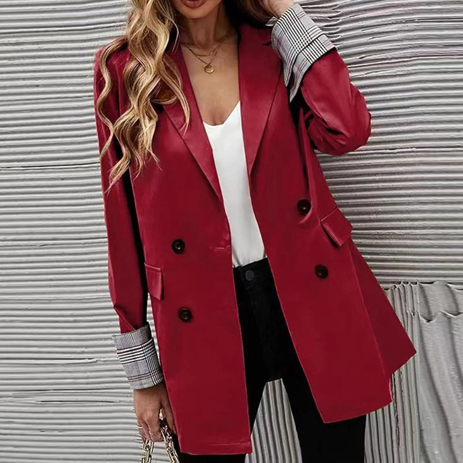 Women's Summer Blazer Button Long Sleeve Pocket Lapel Elegant Trendy Convenient Solid Color Stylish Suit Jackets