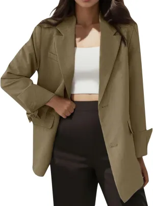 Women's Summer Blazer Button Long Sleeve Pocket Lapel Elegant Trendy Outdoor Solid Color Fashion Suit Jackets