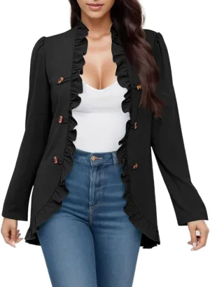 Women's Summer Blazer Button Long Sleeves Work Jacket Elegant Temperament Trendy Dressy Trendy Lightweight