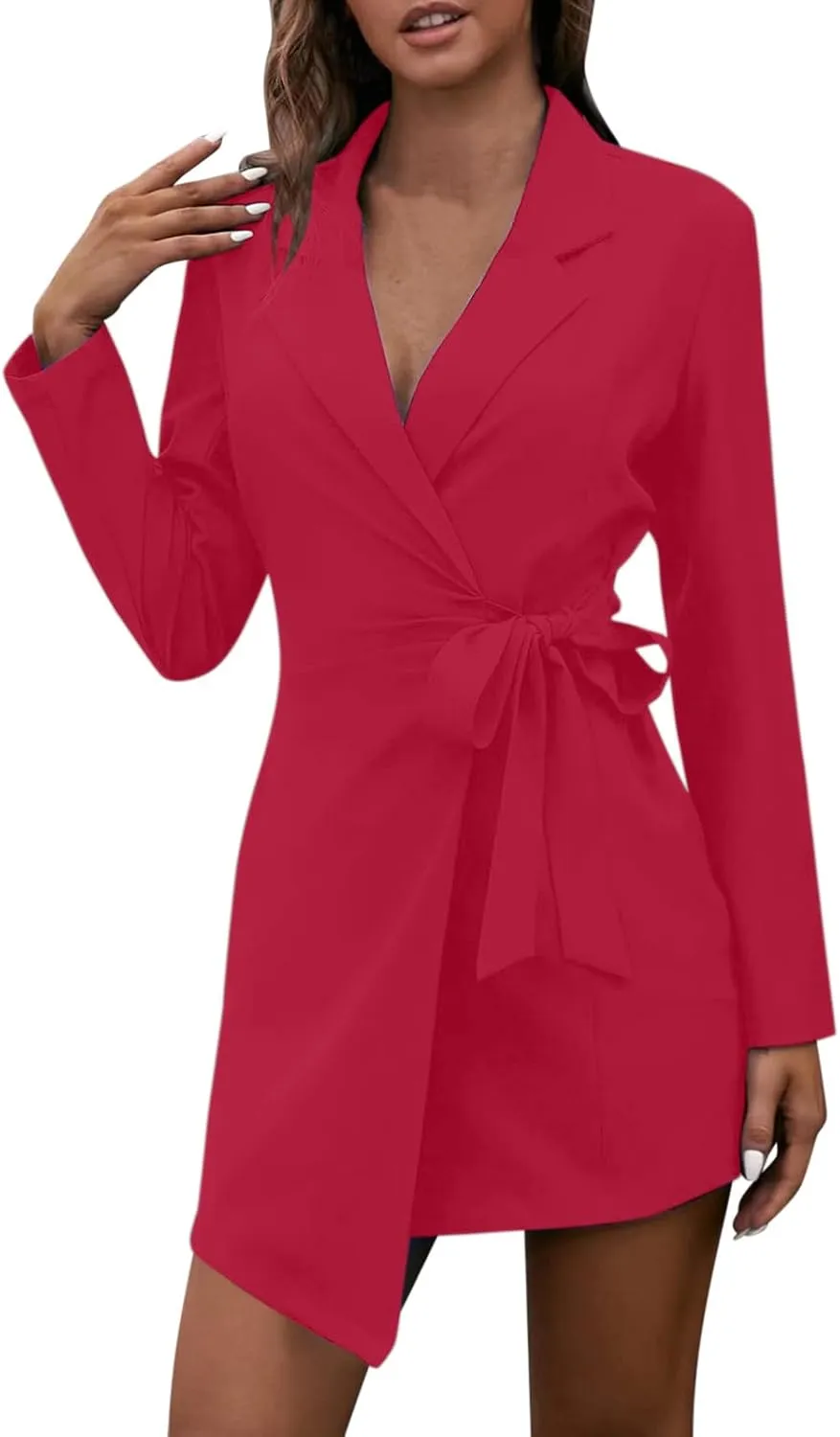 Women's Summer Blazer Long Sleeve Lapel Tighten Waist Mid-Length Style Work Jacket Outdoor Simple Dressy Lightweight