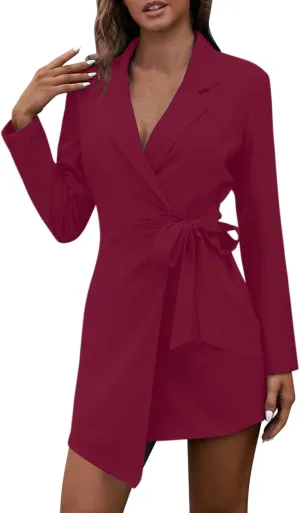 Women's Summer Blazer Long Sleeve Lapel Tighten Waist Mid-Length Style Work Jacket Outdoor Simple Dressy Lightweight