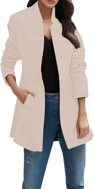 Women's Summer Blazer Long Sleeve Pocket Mid-Length Style Dressy Work Jacket Outdoor Solid Color Fashion Lightweight