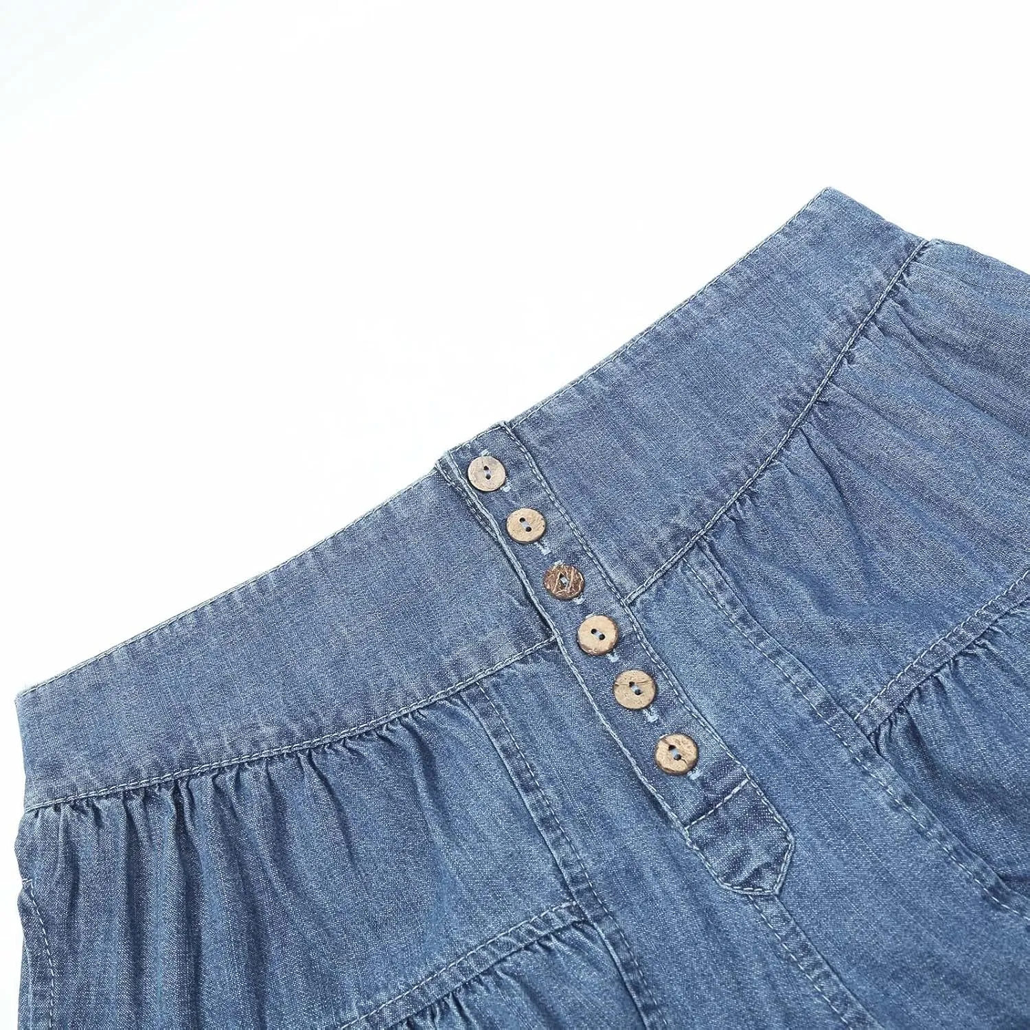 Womens Summer Flowy Jean Shorts Button Up High Waisted Wide Leg Denim Skort with Pockets