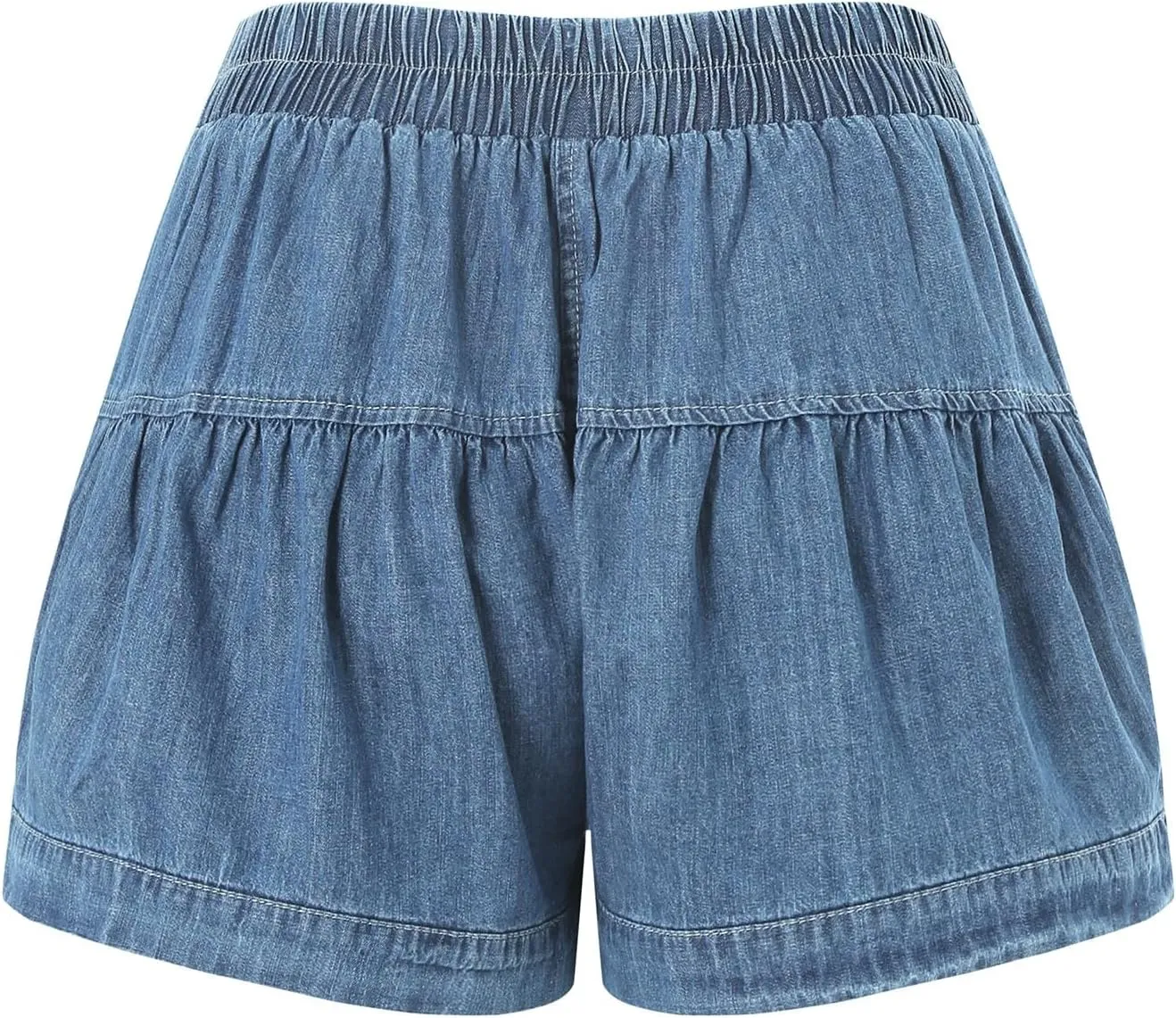 Womens Summer Flowy Jean Shorts Button Up High Waisted Wide Leg Denim Skort with Pockets