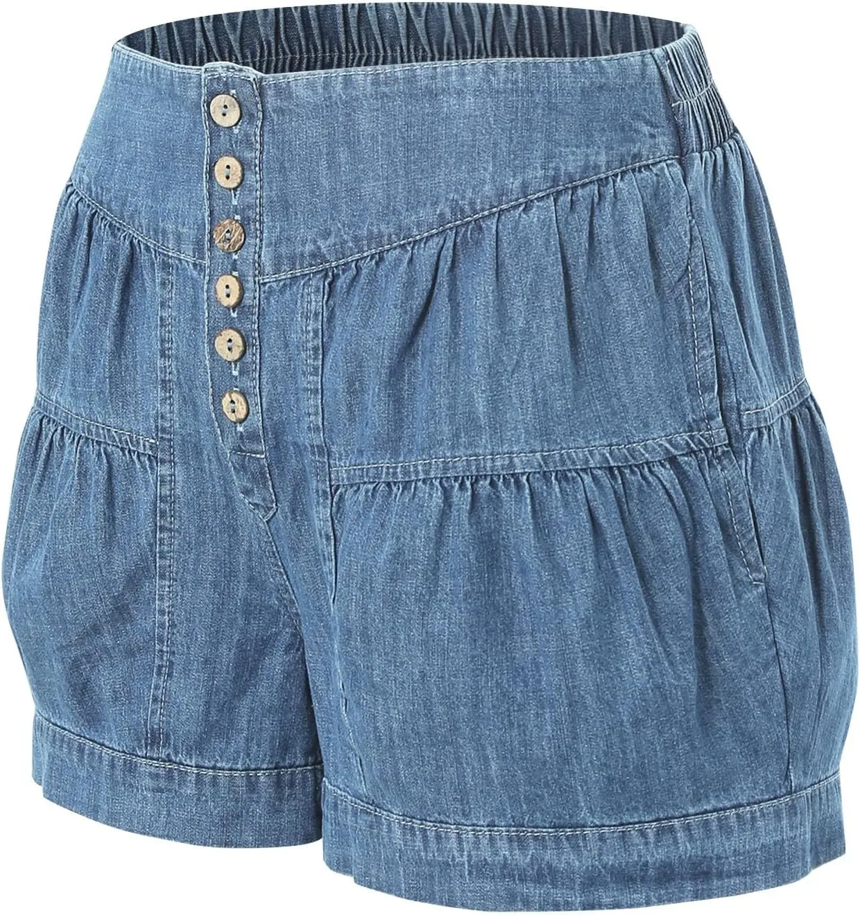 Womens Summer Flowy Jean Shorts Button Up High Waisted Wide Leg Denim Skort with Pockets
