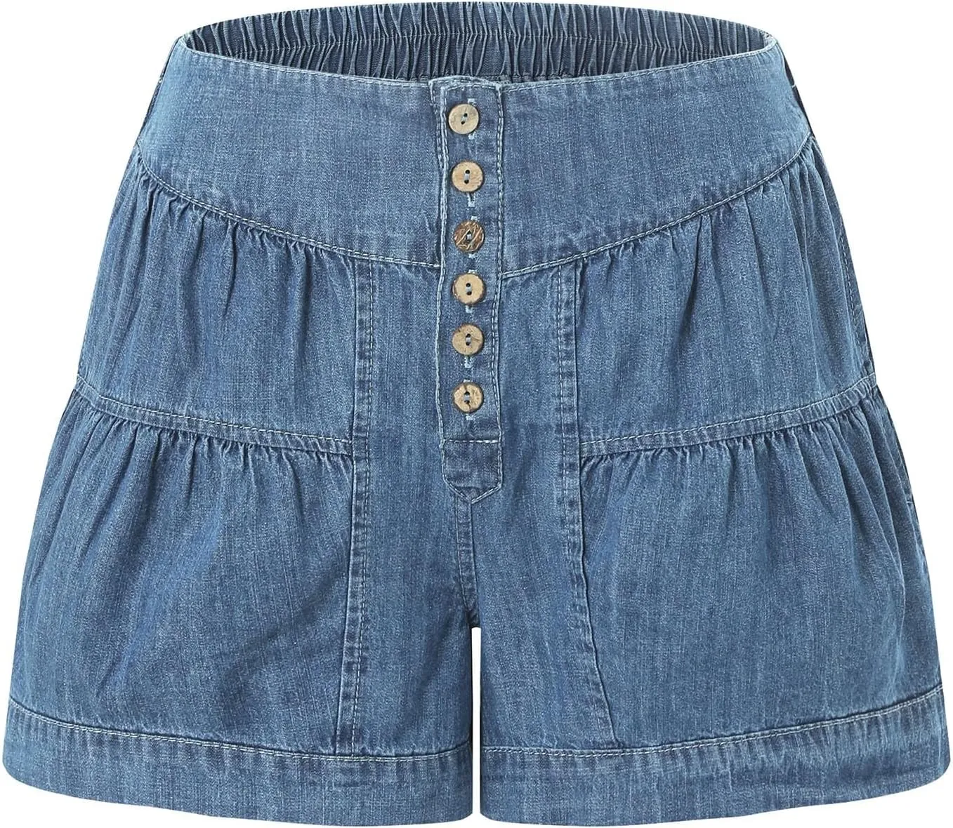 Womens Summer Flowy Jean Shorts Button Up High Waisted Wide Leg Denim Skort with Pockets