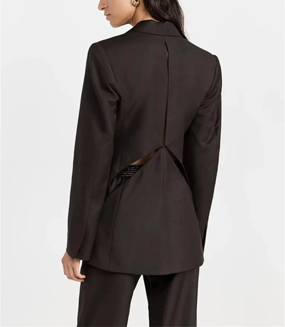 Women's Temperament Sense Hollow Waist Suit Lapel Long Sleeve Solid Color Blazers
