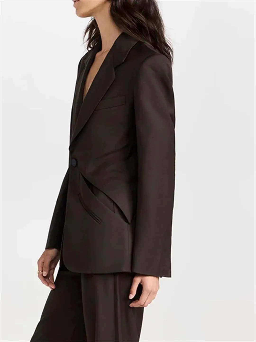 Women's Temperament Sense Hollow Waist Suit Lapel Long Sleeve Solid Color Blazers