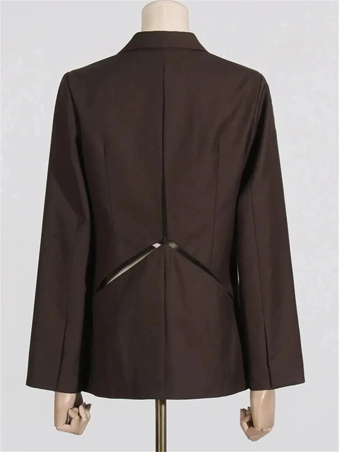Women's Temperament Sense Hollow Waist Suit Lapel Long Sleeve Solid Color Blazers