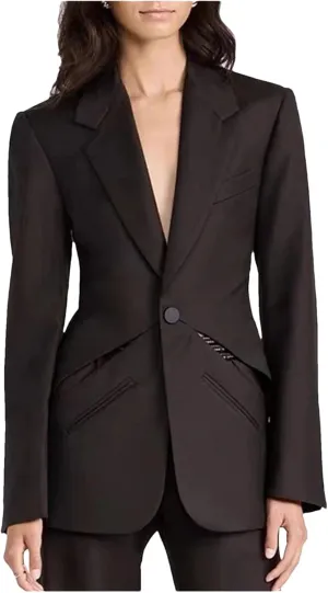 Women's Temperament Sense Hollow Waist Suit Lapel Long Sleeve Solid Color Blazers