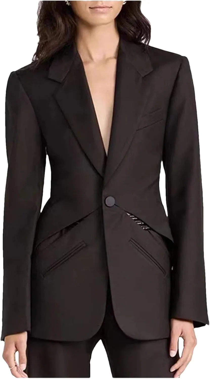 Women's Temperament Sense Hollow Waist Suit Lapel Long Sleeve Solid Color Blazers