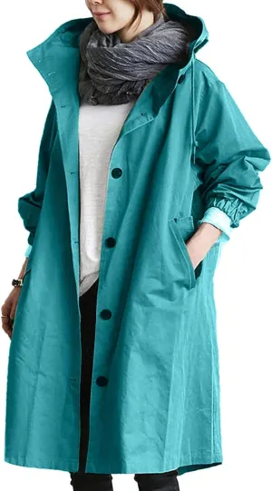 Womens Trench Coat Hooded Coat Outwear Womens Elegant Windbreaker Wild Winter Women'S Coat Waterproow Overcoat with