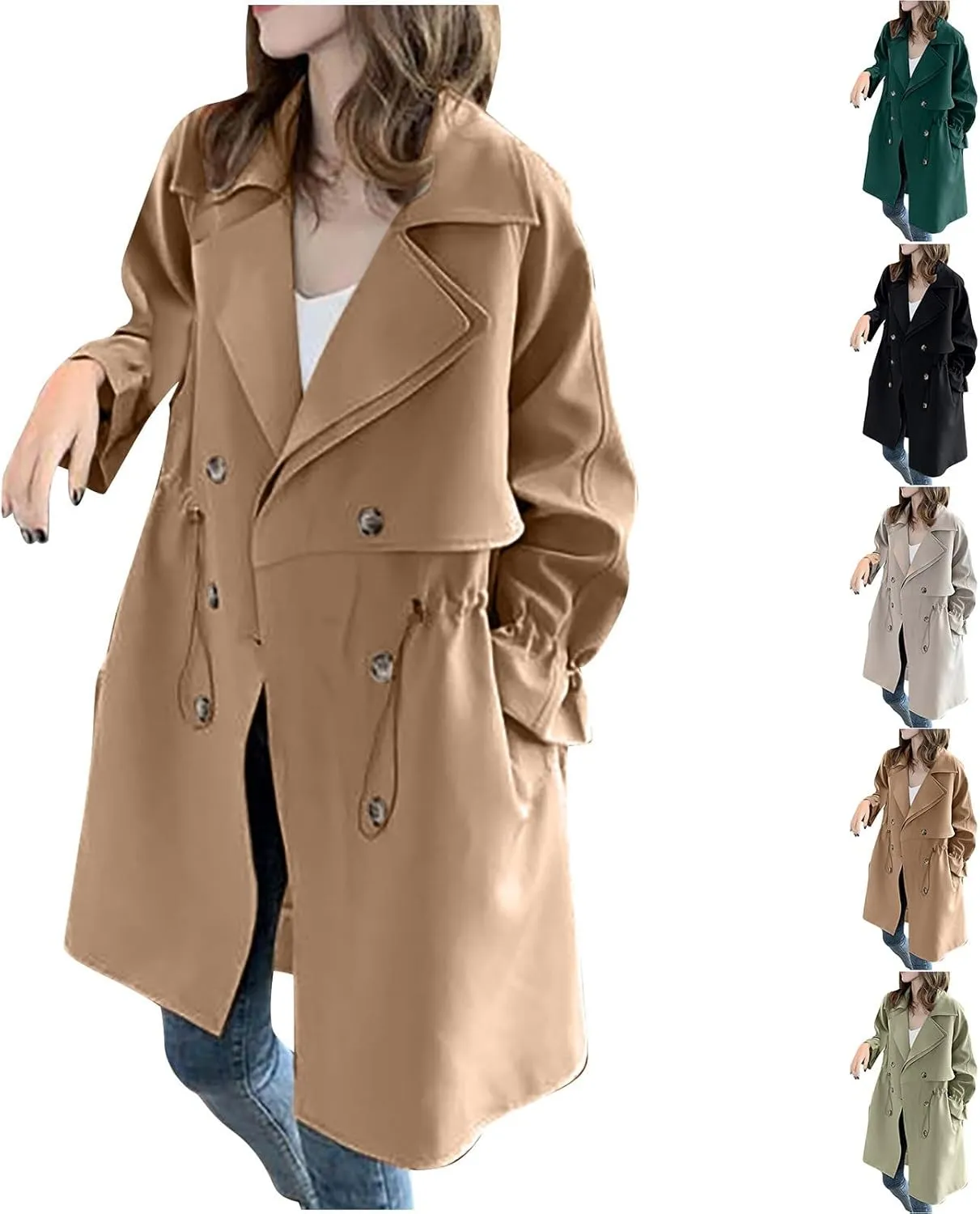 Women's Trench Coats Casual Long Sleeve Lapel Jackets Long Windbreaker Jacket Lightweight Overcoat with Pockets