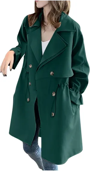 Women's Trench Coats Casual Long Sleeve Lapel Jackets Long Windbreaker Jacket Lightweight Overcoat with Pockets