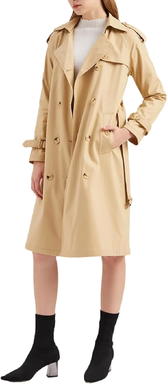 Women's Trench Coats Double Breasted Overcoat Belted Outerwear Jacket
