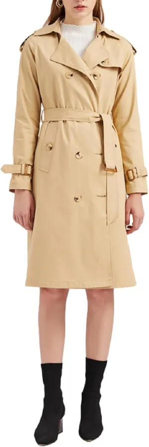 Women's Trench Coats Double Breasted Overcoat Belted Outerwear Jacket