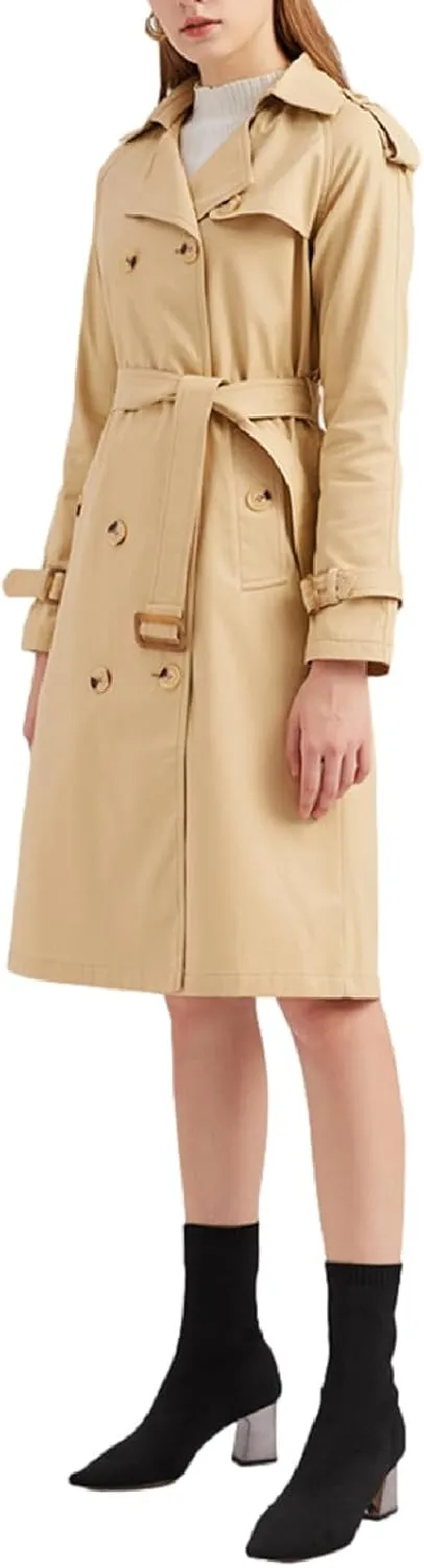Women's Trench Coats Double Breasted Overcoat Belted Outerwear Jacket