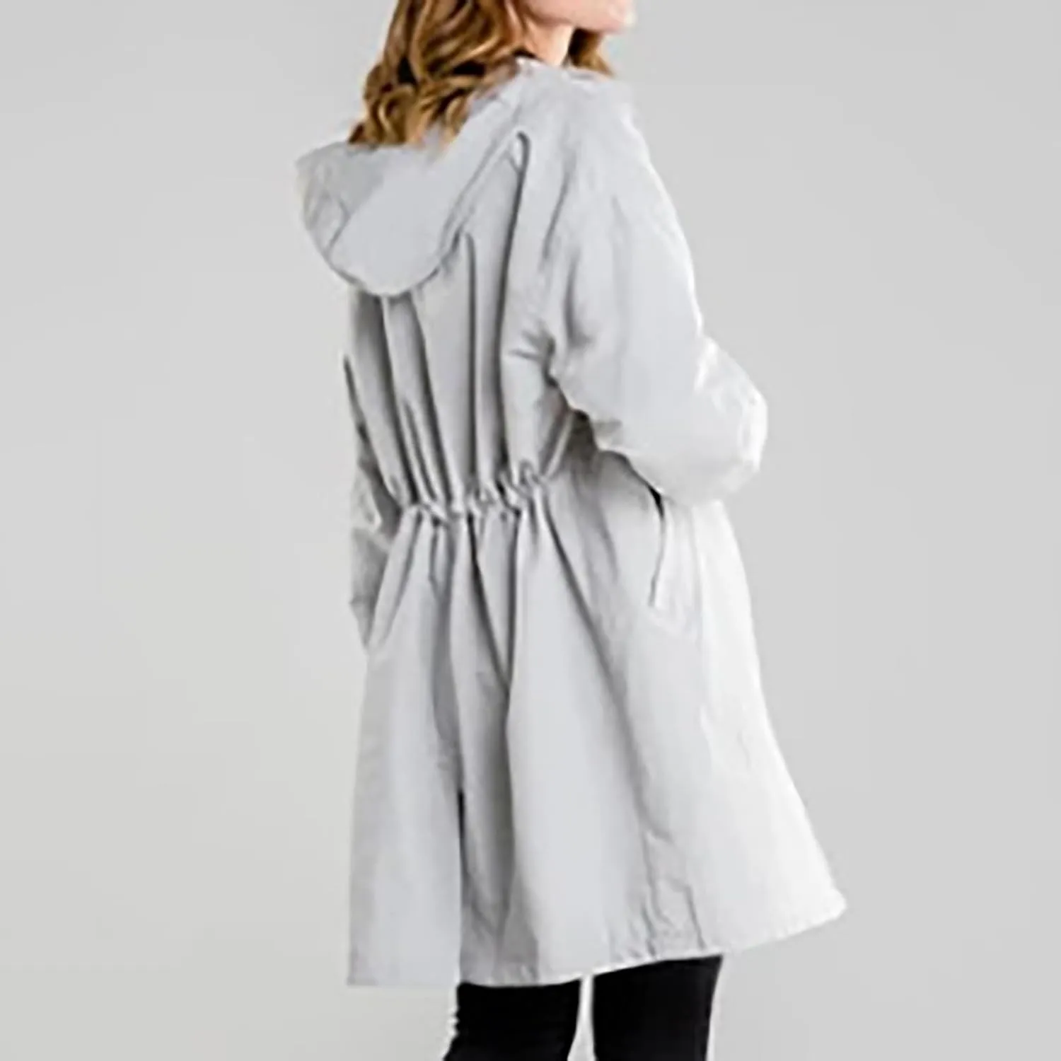 Womens Trench Coats with Hood Oversize Long Single-Breasted Windbreaker Plus Size Lightweight Elegant PeaCoat Overcoat