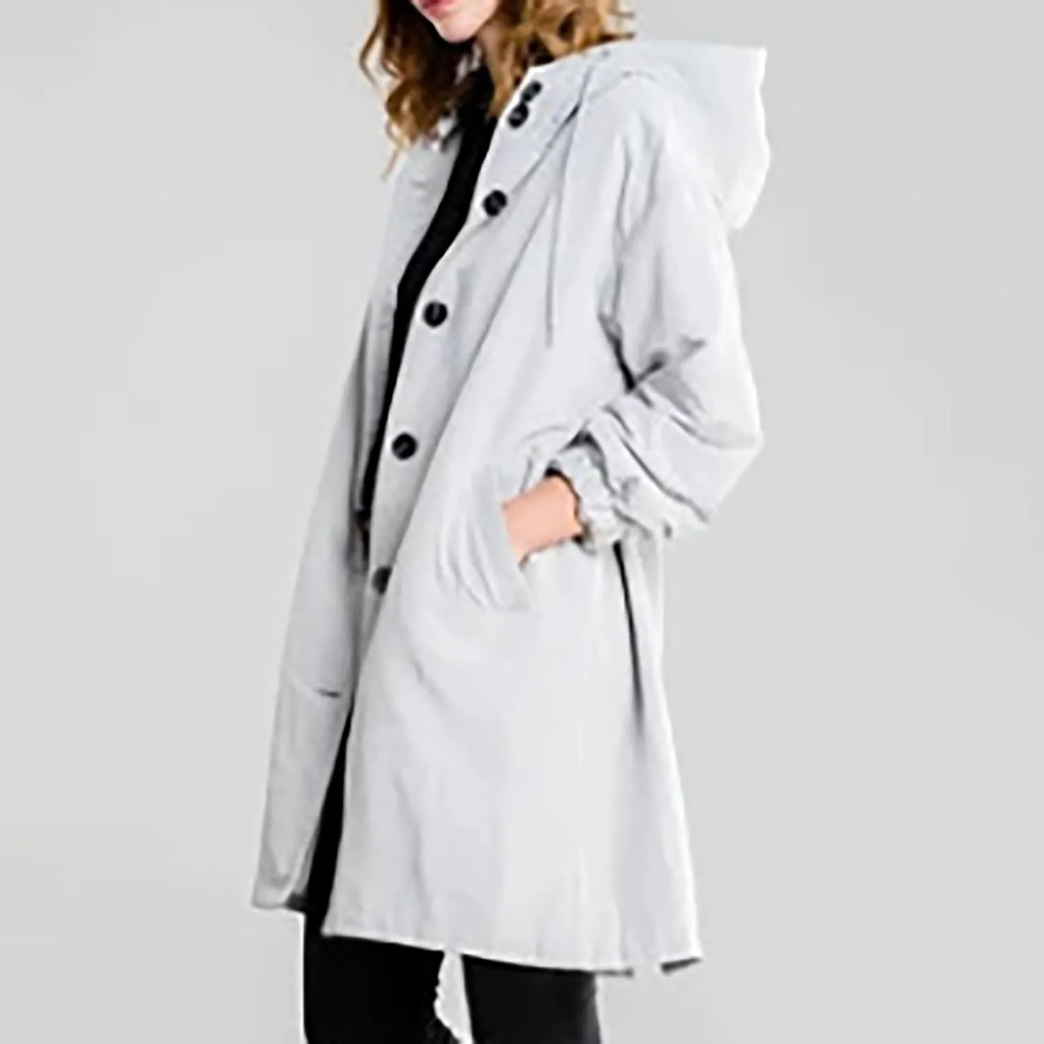 Womens Trench Coats with Hood Oversize Long Single-Breasted Windbreaker Plus Size Lightweight Elegant PeaCoat Overcoat