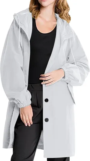 Womens Trench Coats with Hood Oversize Long Single-Breasted Windbreaker Plus Size Lightweight Elegant PeaCoat Overcoat