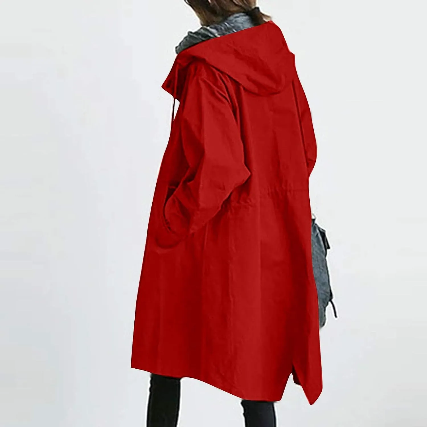 Womens Trench Coats with Hood Oversize Long Single-Breasted Windbreaker Plus Size Lightweight Elegant PeaCoat Overcoat