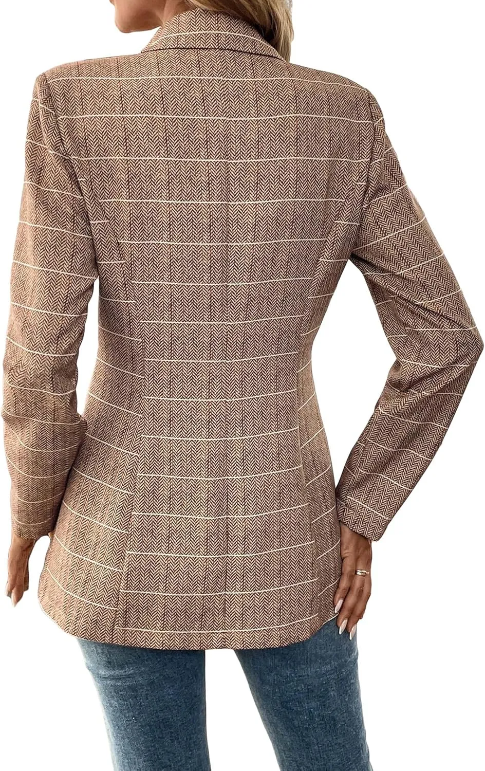Womens Tweed Herringbone Jacket 2025 Long Fall Winter Warm Slim Fitted Elegant Casual Work Office Blazer