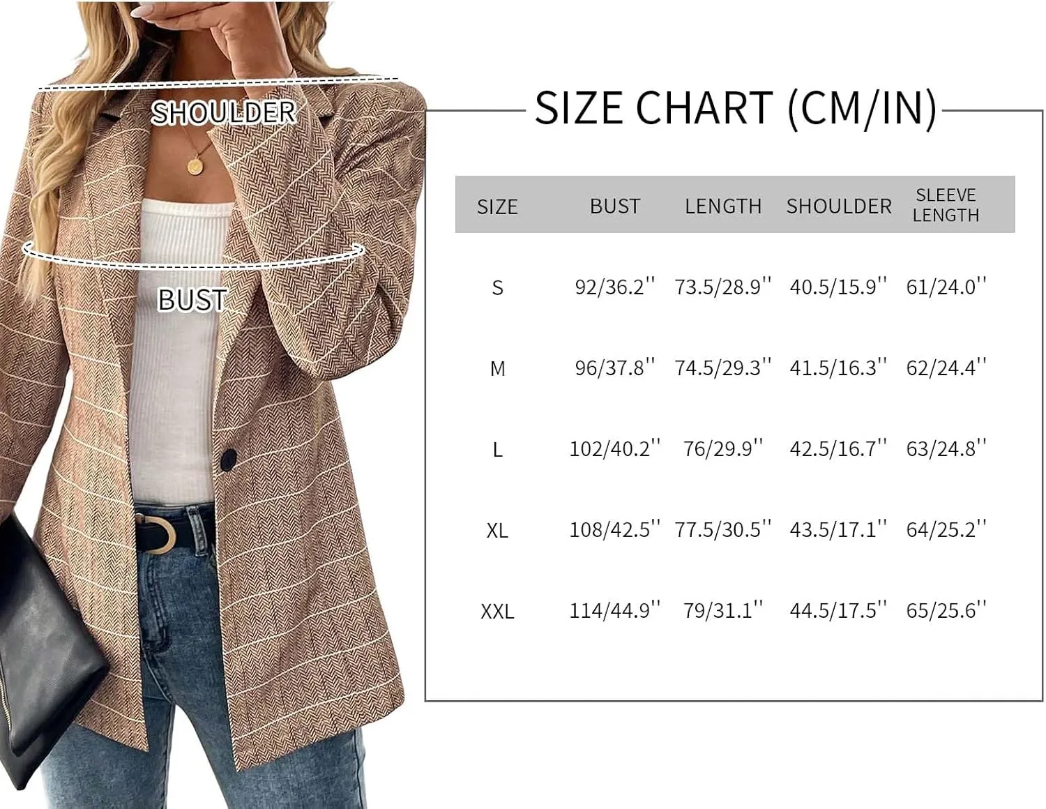 Womens Tweed Herringbone Jacket 2025 Long Fall Winter Warm Slim Fitted Elegant Casual Work Office Blazer