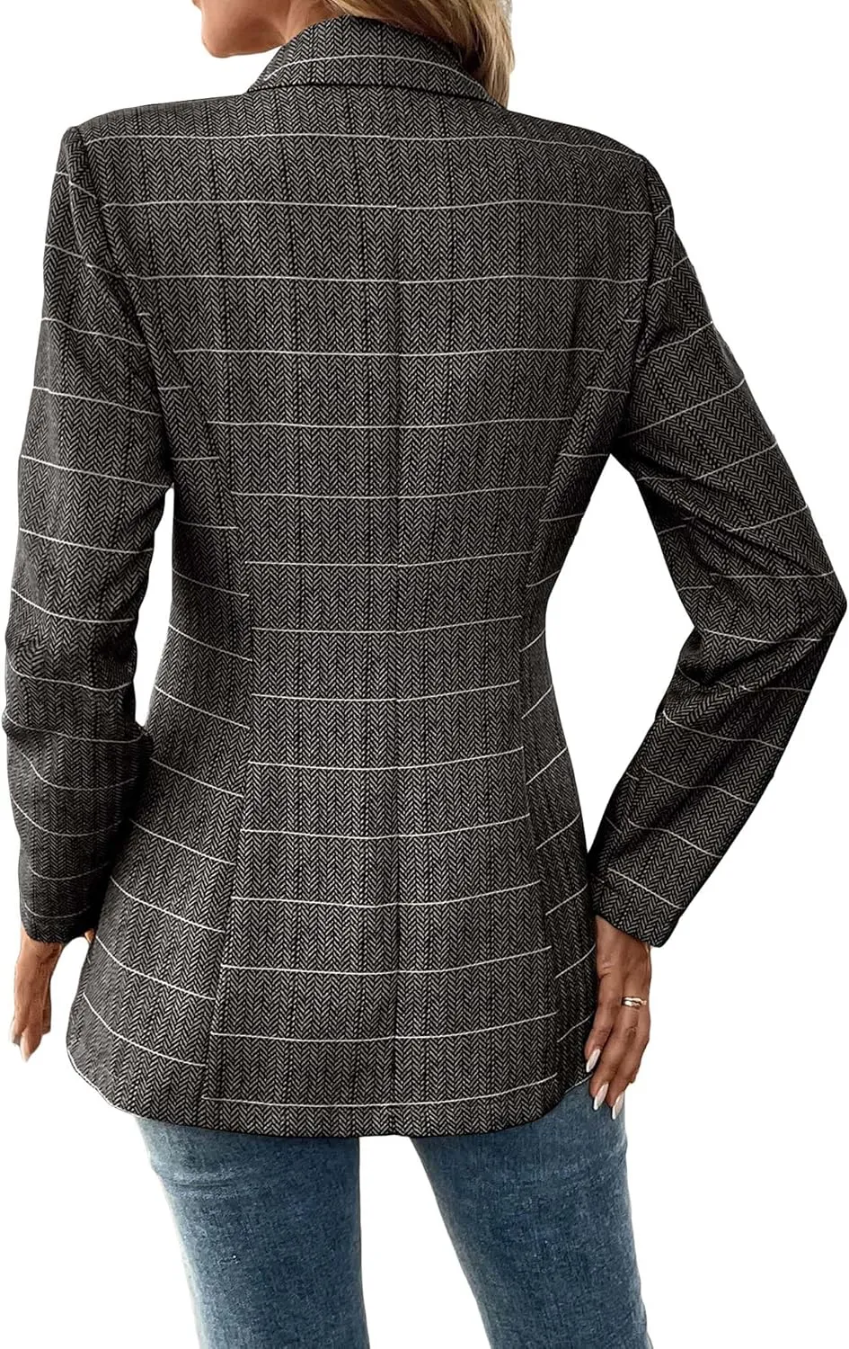 Womens Tweed Herringbone Jacket 2025 Long Fall Winter Warm Slim Fitted Elegant Casual Work Office Blazer