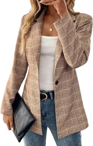 Womens Tweed Herringbone Jacket 2025 Long Fall Winter Warm Slim Fitted Elegant Casual Work Office Blazer