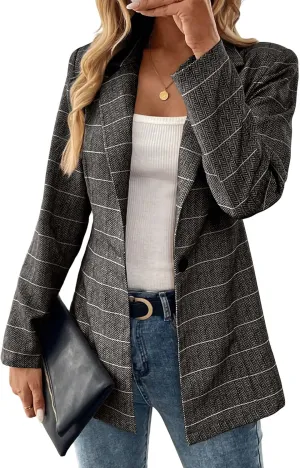 Womens Tweed Herringbone Jacket 2025 Long Fall Winter Warm Slim Fitted Elegant Casual Work Office Blazer