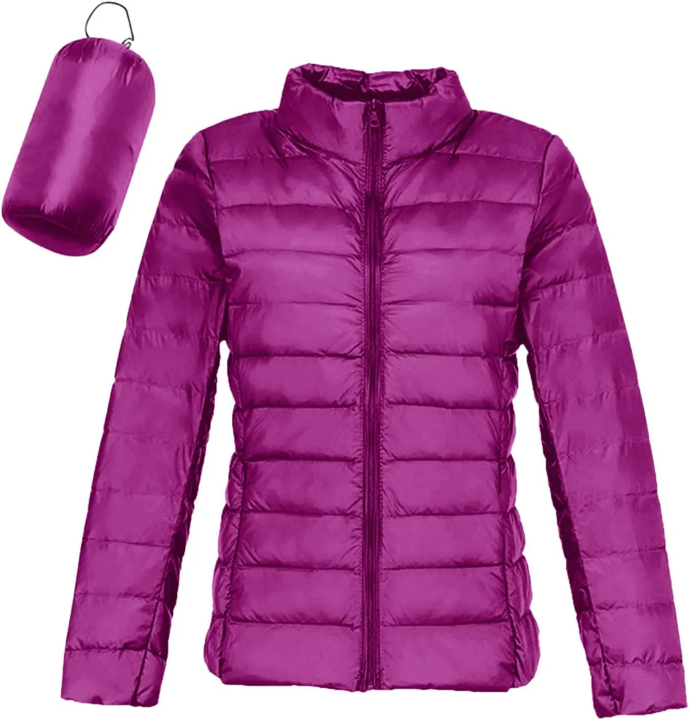 Womens Warm Lightweight Windproof Winter Puffer Coat Hoodless Zip Up Quilted Down Coat Slim Insulated Outdoor Overcoat