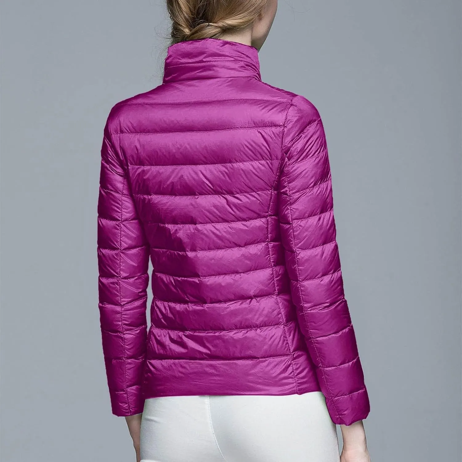 Womens Warm Lightweight Windproof Winter Puffer Coat Hoodless Zip Up Quilted Down Coat Slim Insulated Outdoor Overcoat