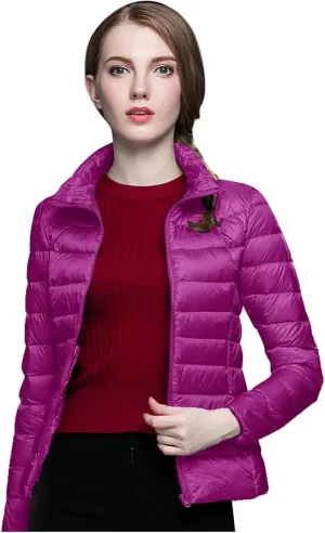 Womens Warm Lightweight Windproof Winter Puffer Coat Hoodless Zip Up Quilted Down Coat Slim Insulated Outdoor Overcoat