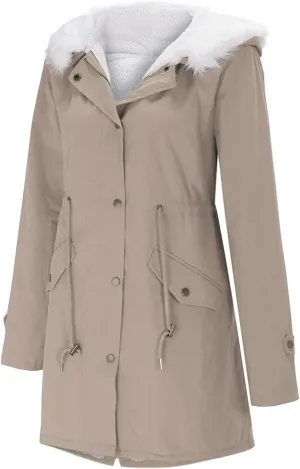Women's Warm Winter Coat Snow Ski Jacket Fleece Lined Military Jacket Women Faux Fur Hooded Coat Puffer down Jackets