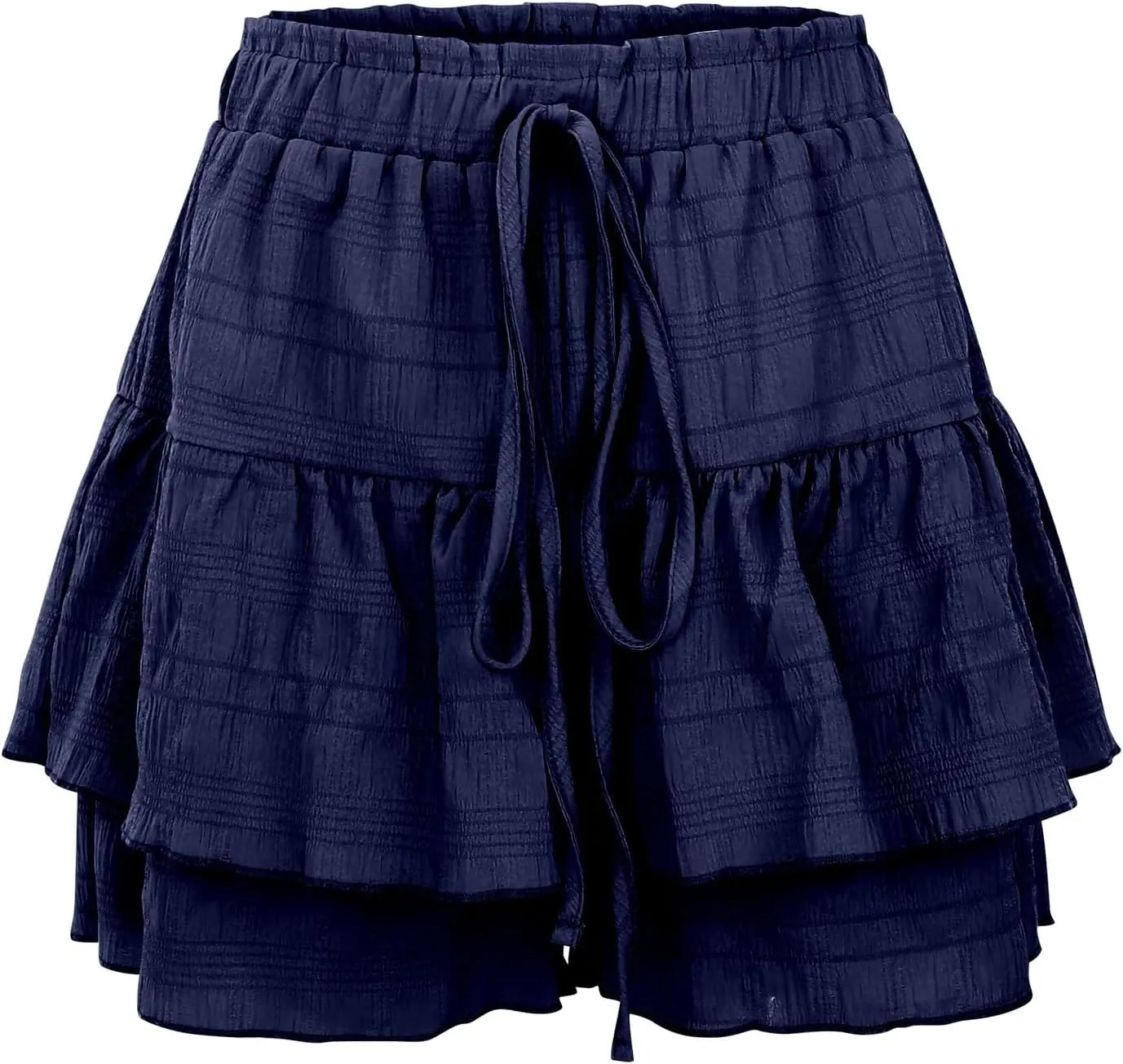 Womens Wide Leg Shorts Elastic High Waisted Pleated Ruffle Mini Skirts Adjustable Drawstring Flowy Shorts Skorts