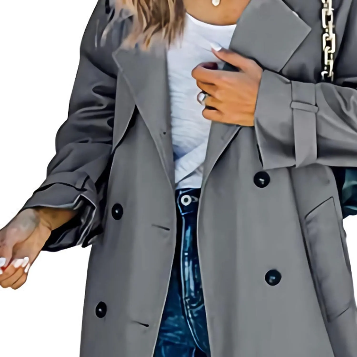 Women's Windproof Trench Coat Notched Lapel Double Breasted Long Overcoat Casual Fall Winter Windbreaker Outerwear