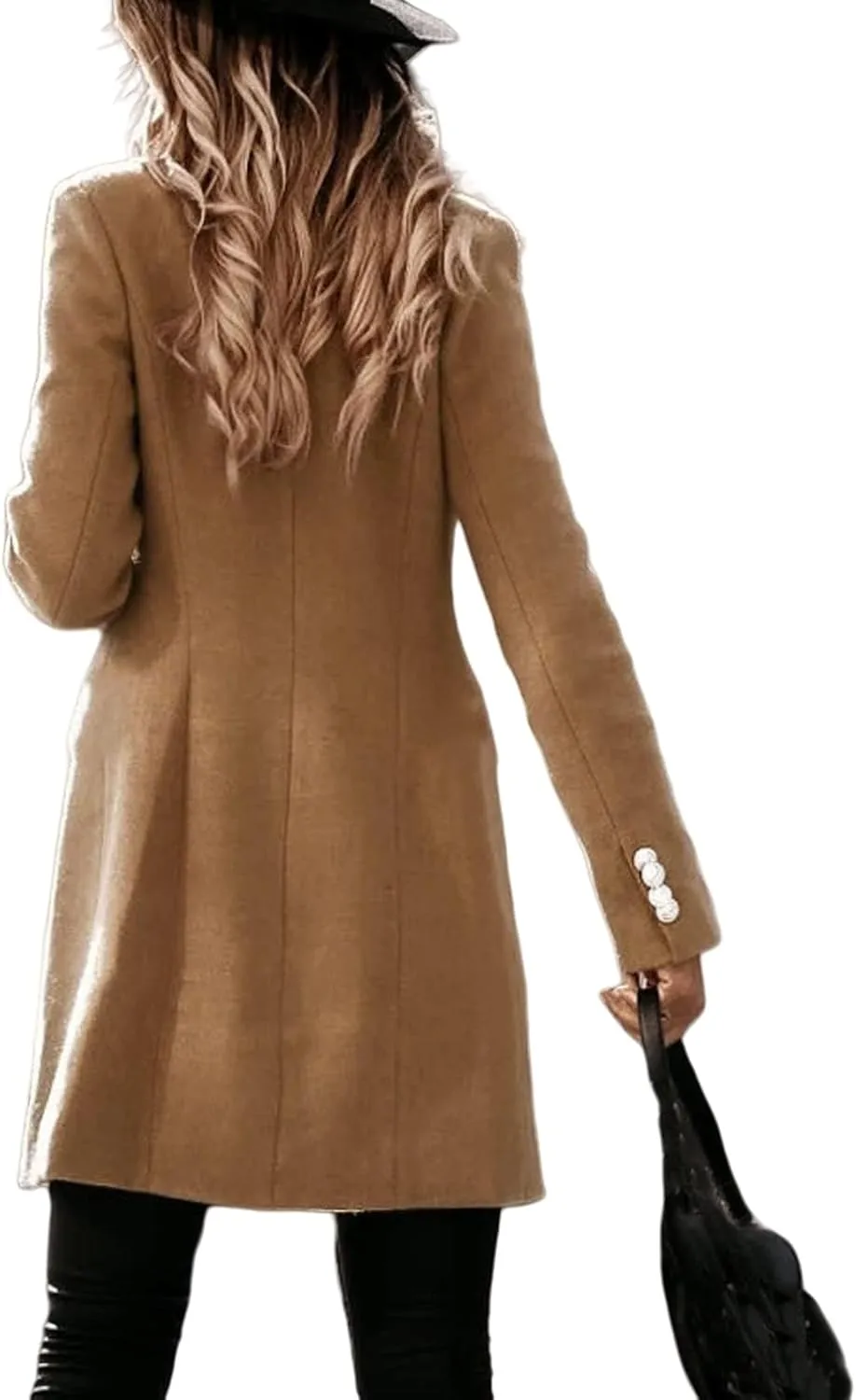Womens Winter Jacket Coats Notched Lapel Collar Double-Breasted Wool Blend Pea Coat Fashion Comfy Warm Trench Coat
