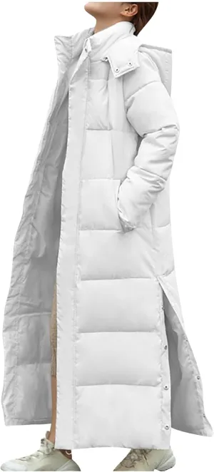 Womens Winter Long Puffer Coats Down Thicken Warm Quilted Jacket Mid-Length with Zipper and Hood Thermal Outerwear