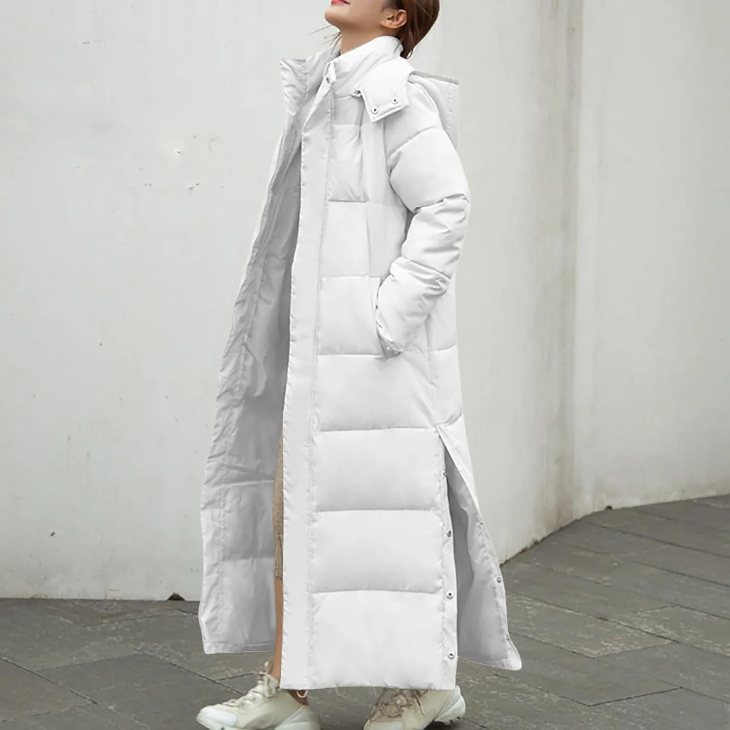 Womens Winter Long Puffer Coats Down Thicken Warm Quilted Jacket Mid-Length with Zipper and Hood Thermal Outerwear