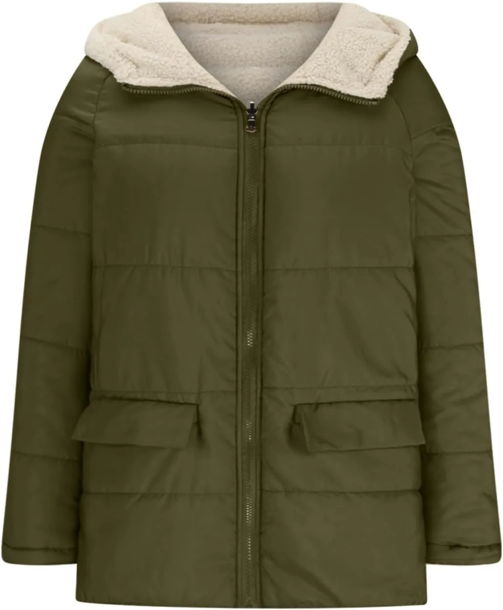 Women's Winter Thicken Coats Sherpa Fleece Lined Jacket Zip Up Insulated Casual Solid Cropped Puffer Jacket