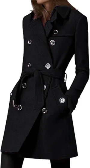Women's Winter Warm Outerwear Overcoat Collar Mid-thigh A-line Single Breasted Overcoat Work Office Pea Coats