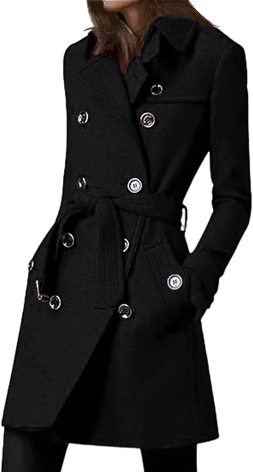 Women's Winter Warm Outerwear Overcoat Collar Mid-thigh A-line Single Breasted Overcoat Work Office Pea Coats