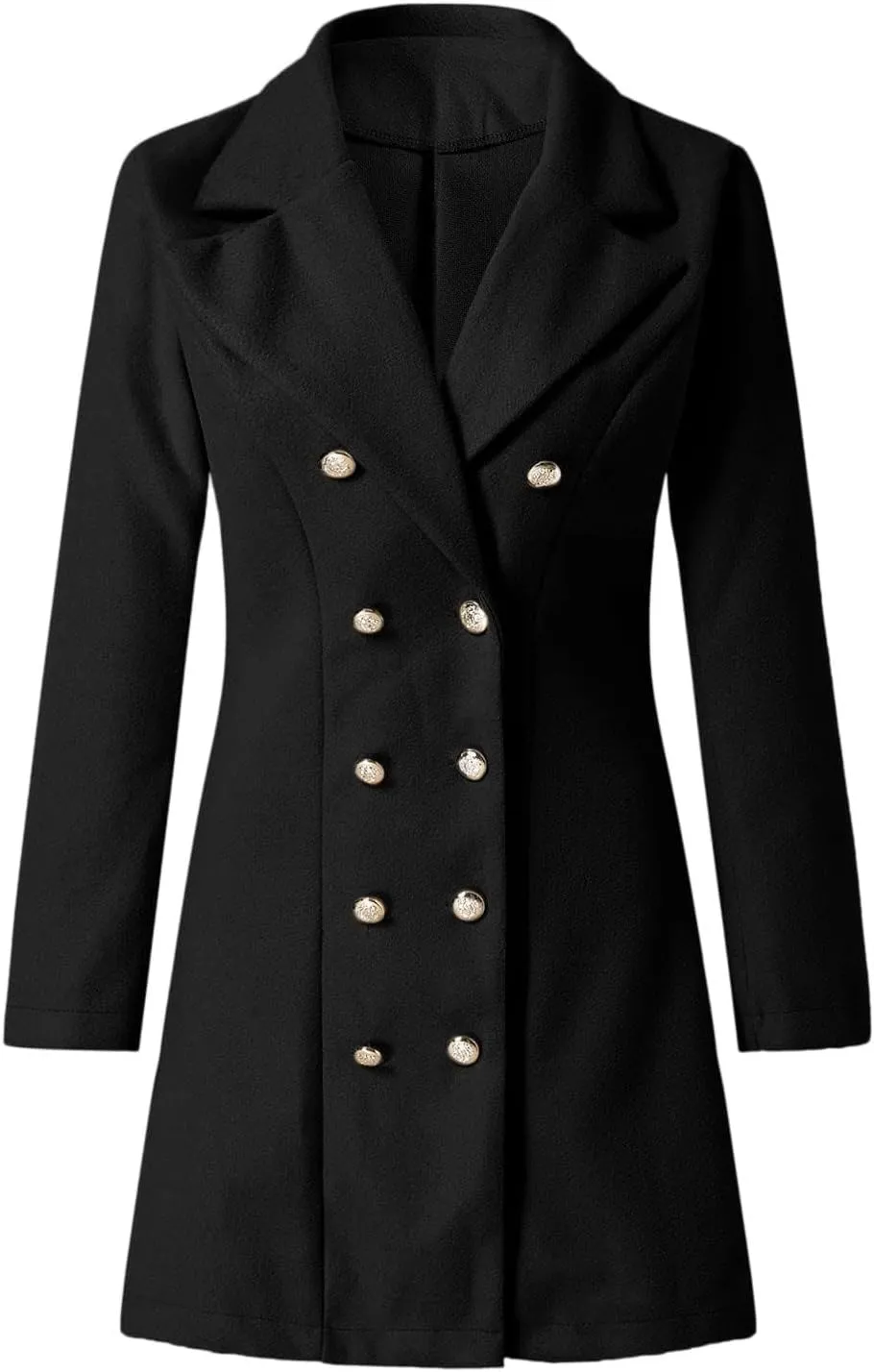 Women's Winter Wool Coat Elegant Notched Collar Double Breasted Wool Blend Over Coat Jacket Mid Long Pea Trench Coat