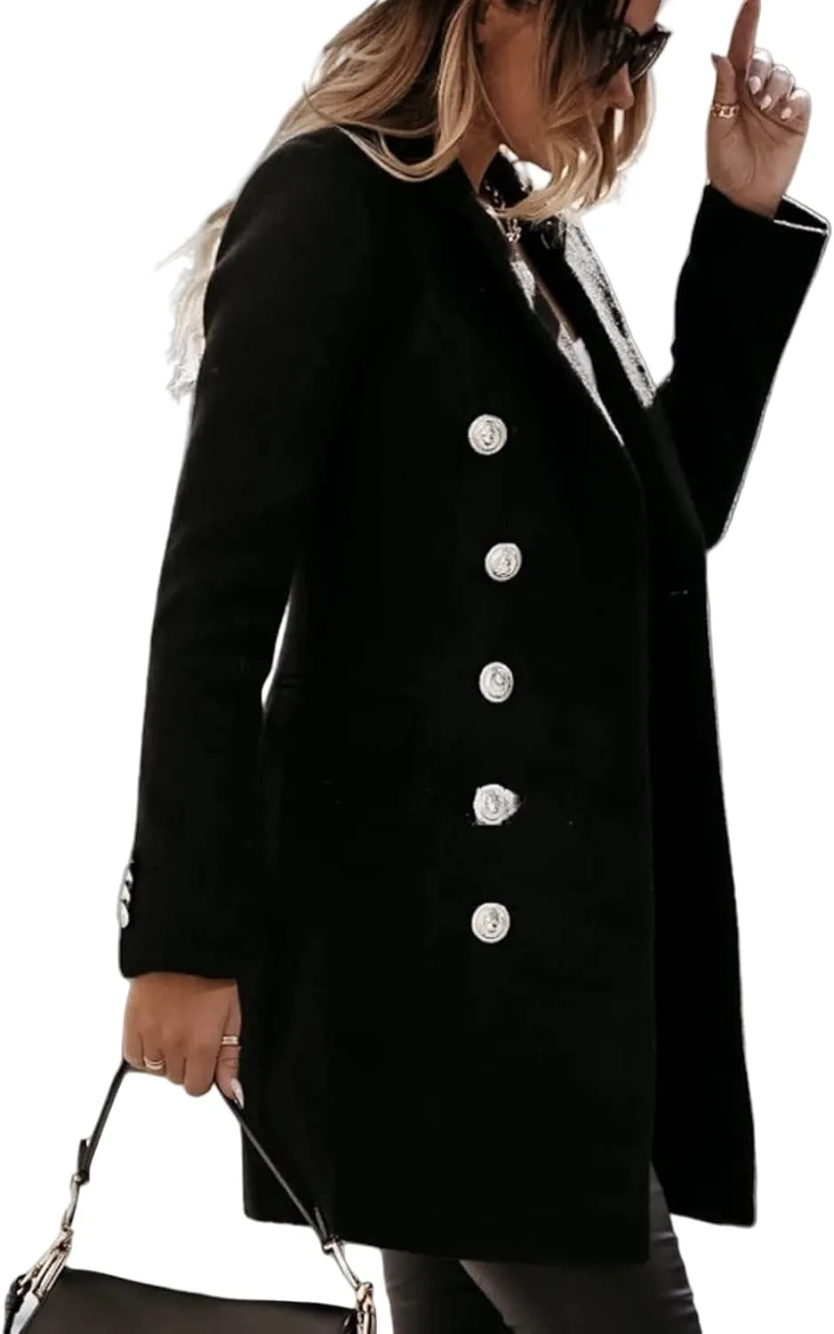 Women's Winter Wool Coat Elegant Notched Collar Double Breasted Wool Blend Over Coat Jacket Mid Long Pea Trench Coat