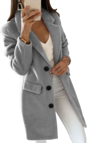 Women's Winter Wool Coat Jackets Elegant Notched Collar Double Breasted Over Coat Midi Peacoat Trench Coats Outwear