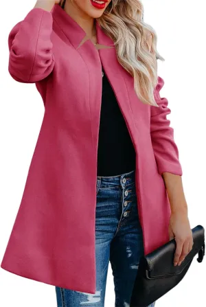 Womens Wool Blend Coat Business Casual Lapel Button Down Mid Long Pea Coat Winter Open Front Cardigans Outwear