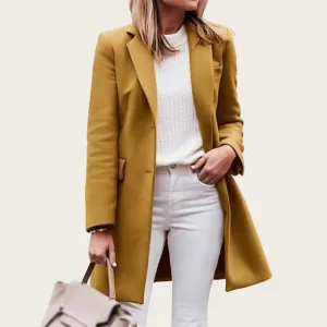 Womens Wool Blend Jacket Notched Shawl Collar Single Breasted Pea Coat Fashion Mid Long Overcoat